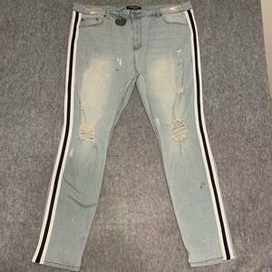 NWT Serenede Jeans Men's 44x31 Distressed Paint Splatter White Black Stripe